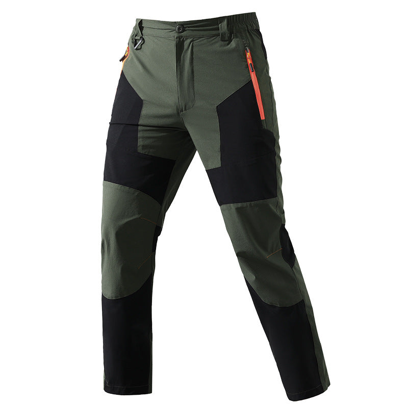 Men's multifunctional trekking pants with multi-way stretch knee reinforcement and elastic waistband.