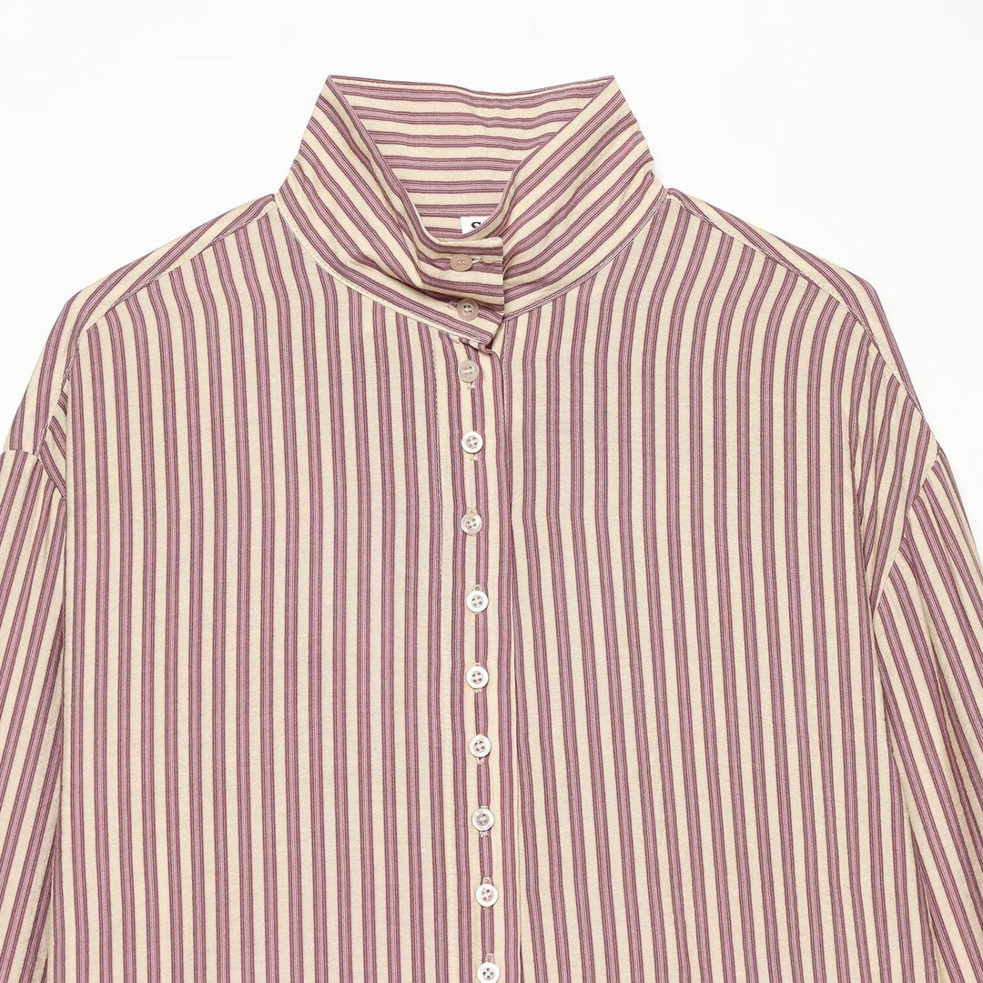Women's oversized shirt blouse with stand-up collar, full button placket and wide cuffs Mune Fashion
