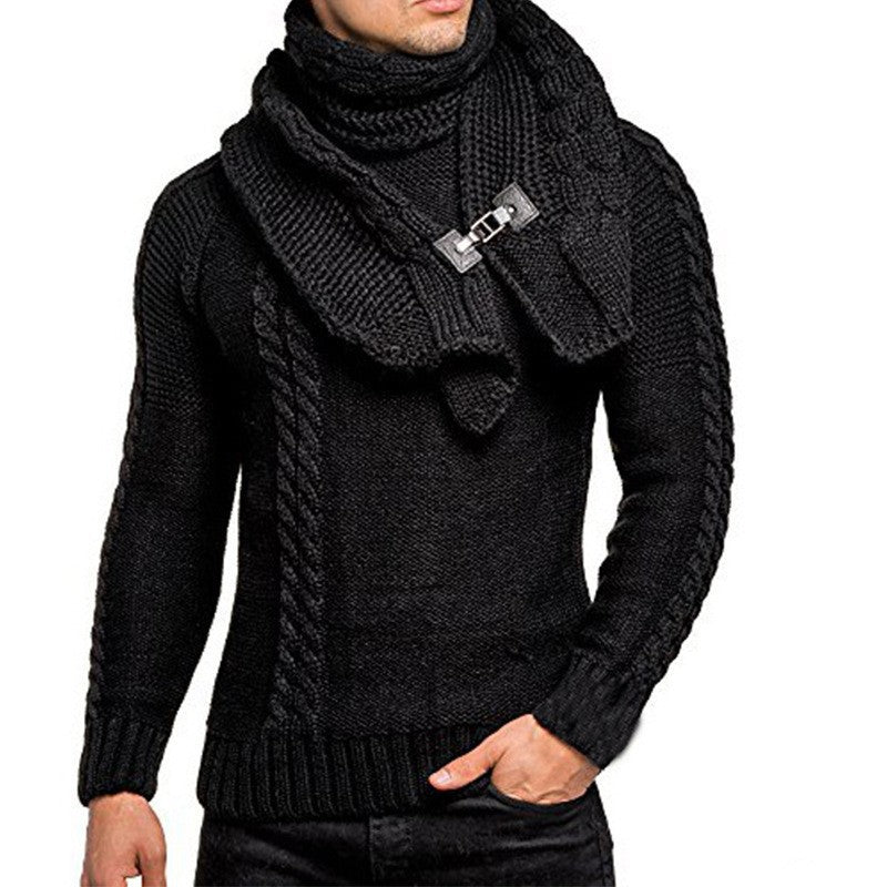 Men's knitted sweater with overlapping shawl collar and buckle closure Mune Fashion