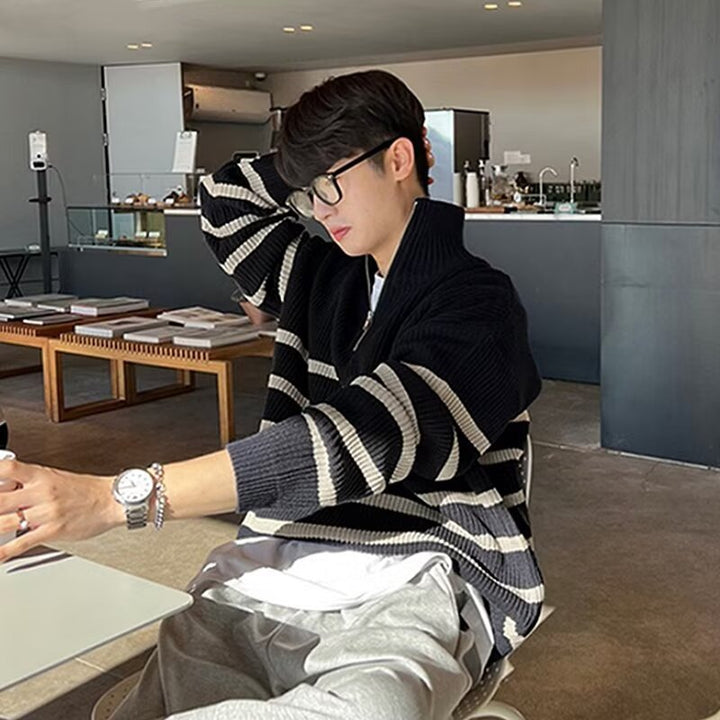 Men's Cozy Chunky Knit Sweater with Half-High Collar Mune Fashion