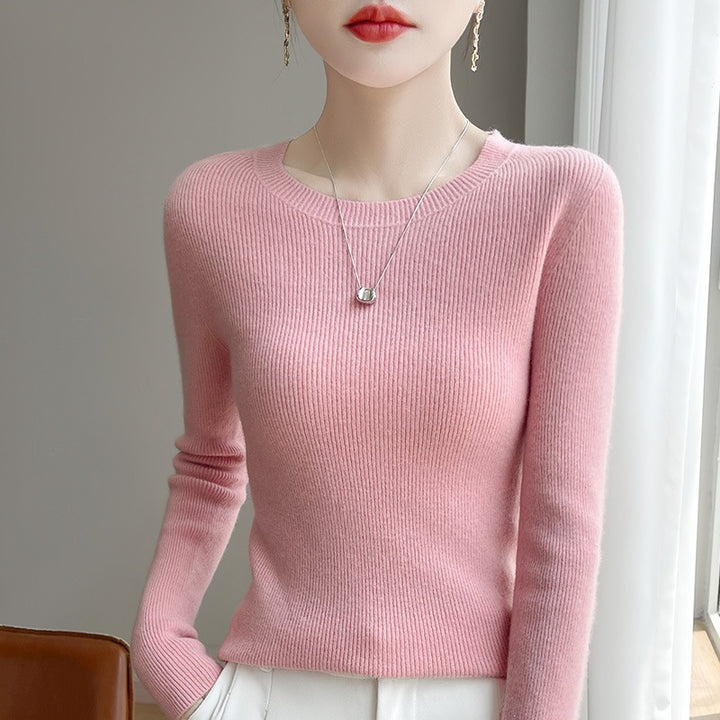 Women's Tailored Round Neck Sweater in Fine Ribbed Cashmere Look Mune Fashion