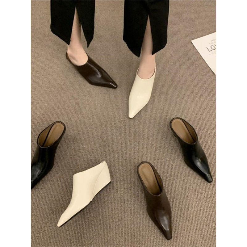 Women pointed toe Slip-On Mules with sculpted wedge heel Mune Fashion