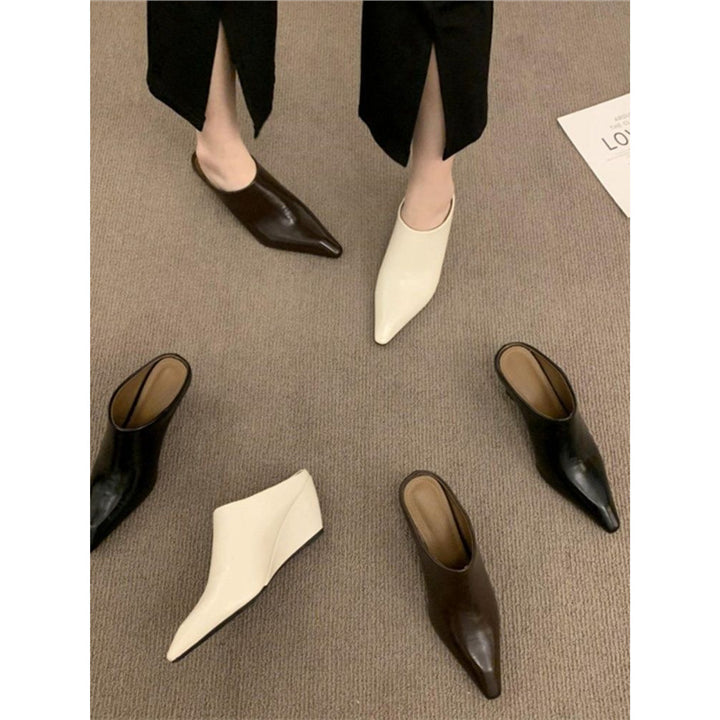 Women pointed toe Slip-On Mules with sculpted wedge heel Mune Fashion