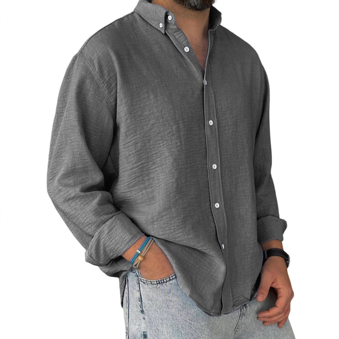 Men's nan lightweight cotton-linen shirt with button-down collar and relaxed fit Mune Fashion