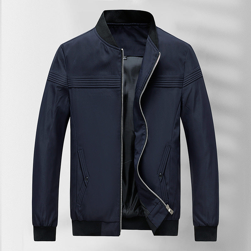 Men's Lightweight Bomber Jacket with Stand-up Collar and Quilted Decorative Stripes Mune Fashion