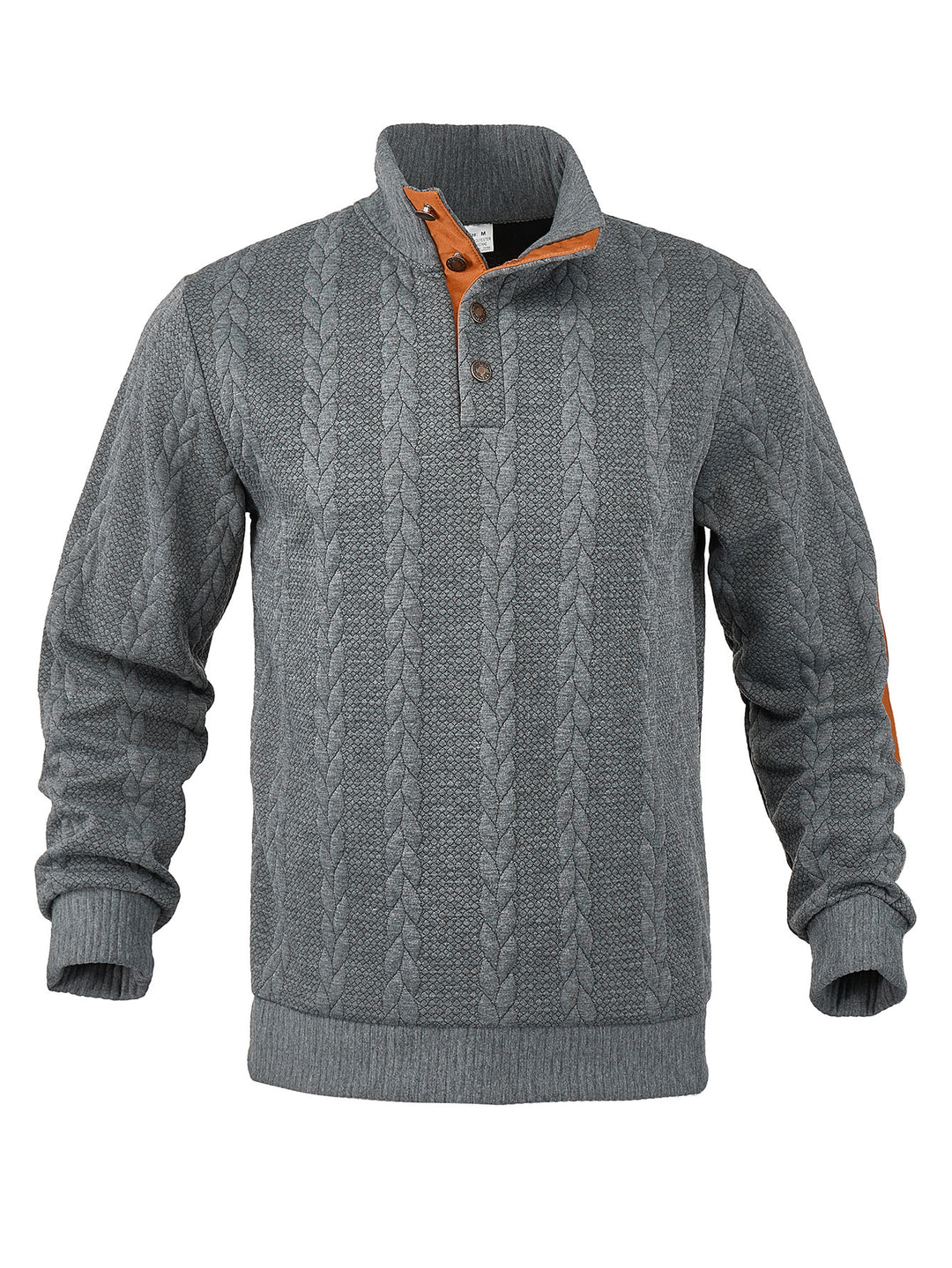 Men's Cable Knit Half Button Sweater with High Stand Collar and Suede Elbow Patches Mune Fashion
