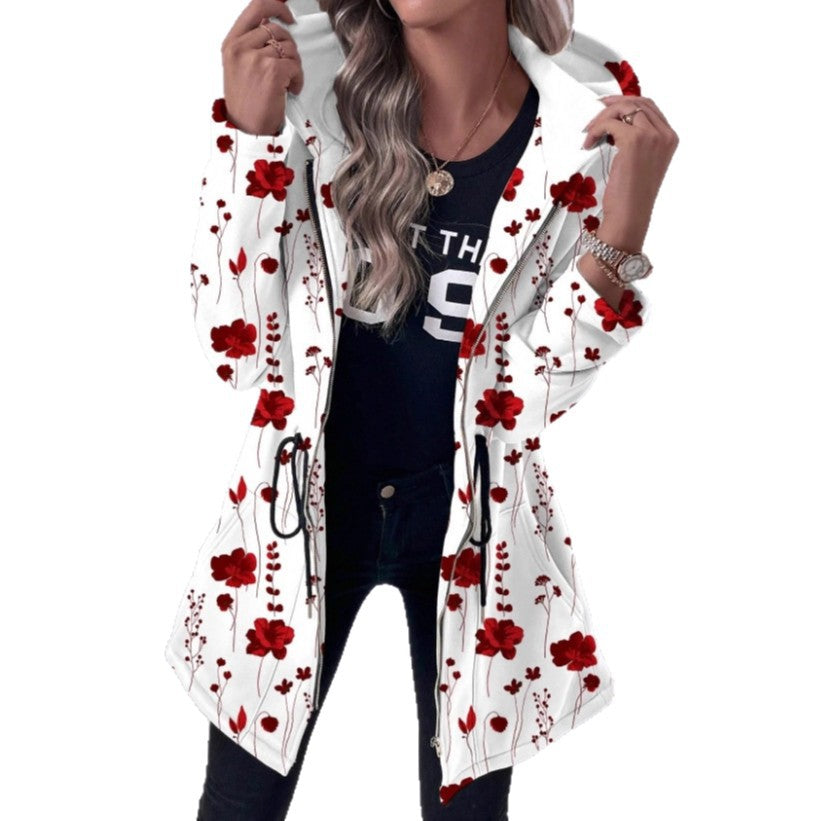 Women's Floral Print Hooded Parka with Padded Lining Mune Fashion