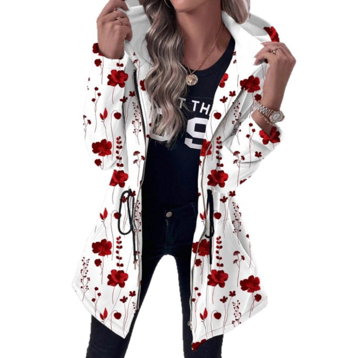 Women's Floral Print Hooded Parka with Padded Lining Mune Fashion