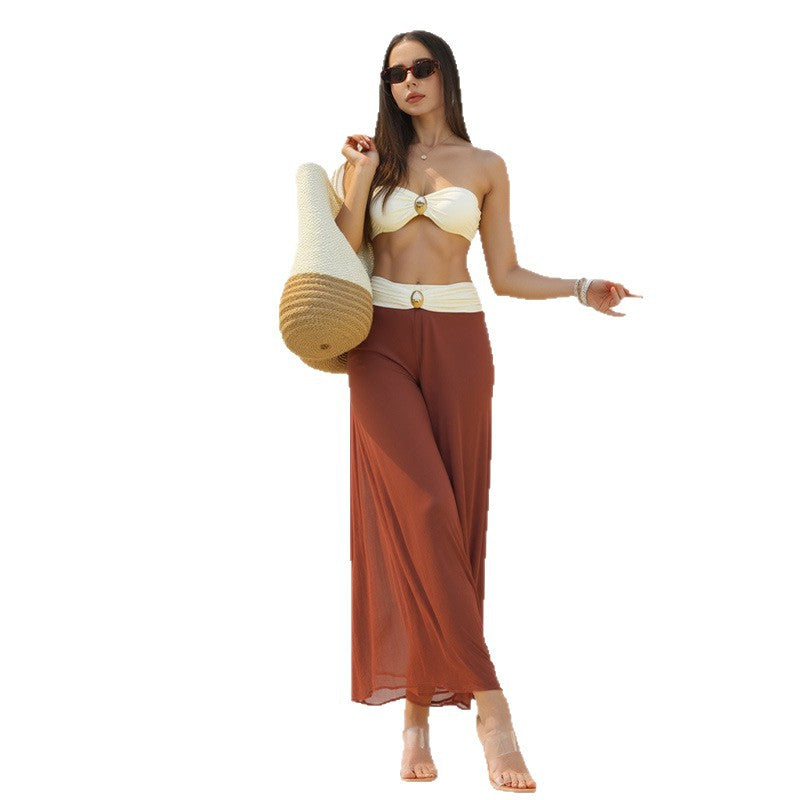 Women Bandeau Bikini with elegant wrap skirt and fashionable jewelry detail Mune Fashion