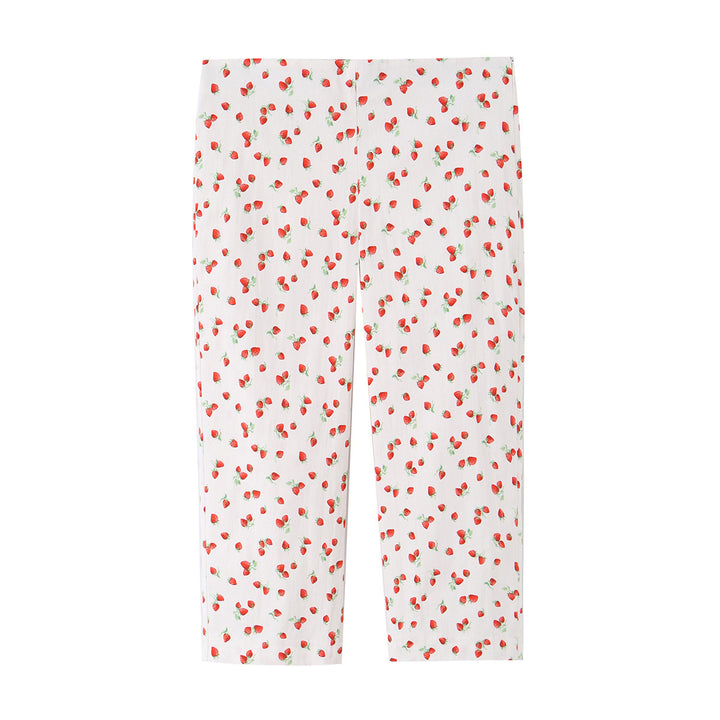 Women Highwaist Cropped Pants with Strawberry Print and Straight Leg Mune Fashion