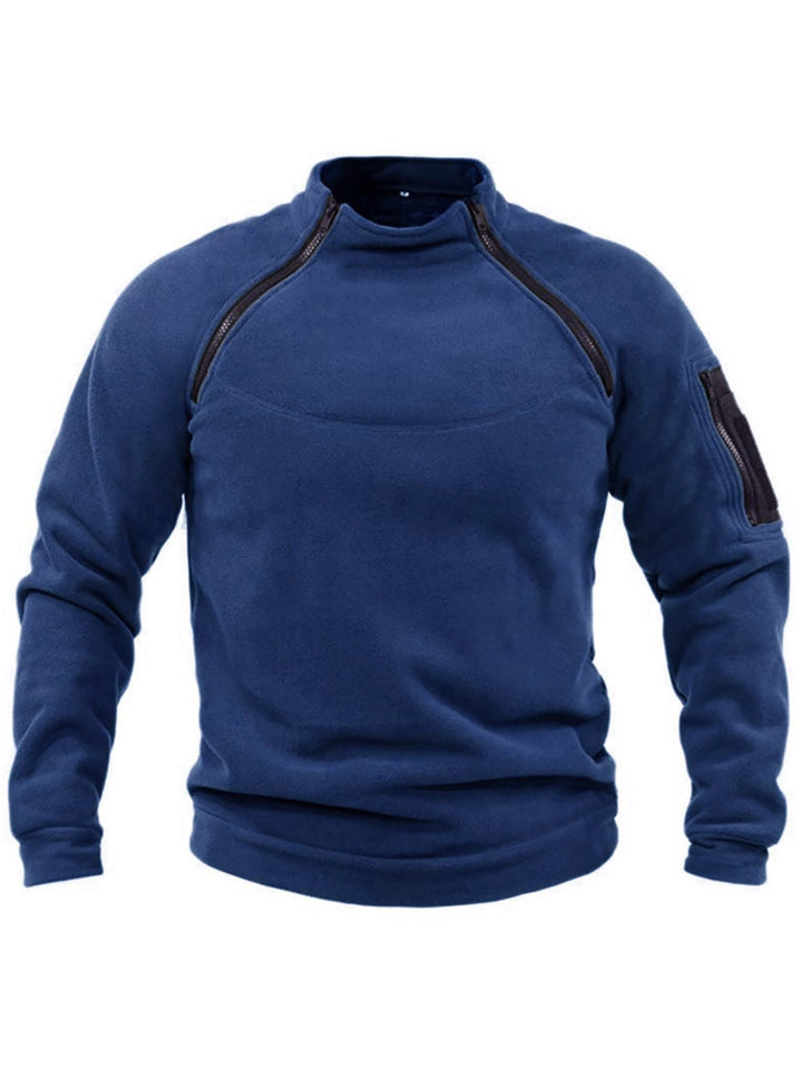 Men's Thermal Fleece Pullover with High Collar and Practical Pockets Mune