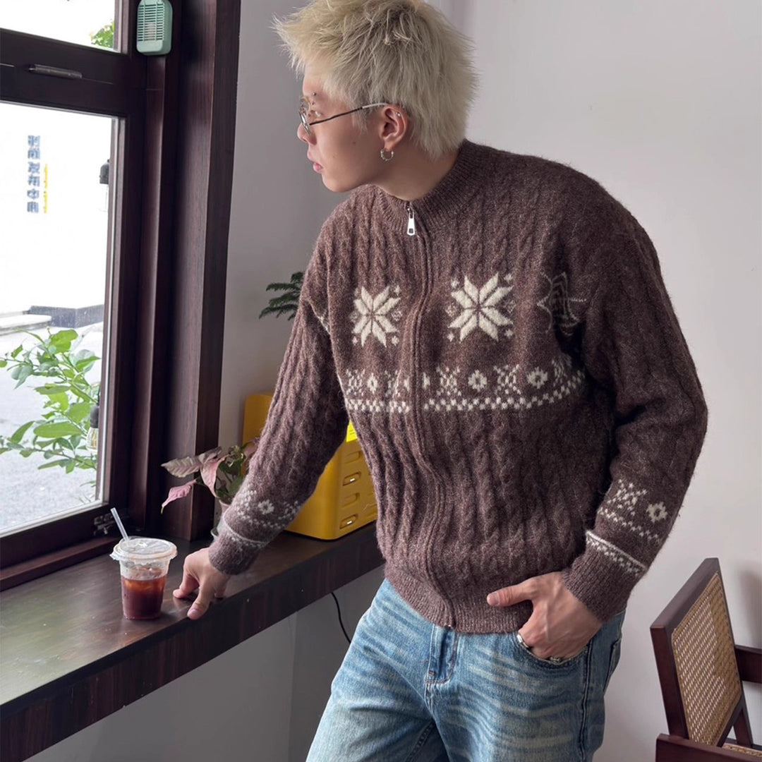 Men's pullover with zipper and geometric pattern Mune Fashion