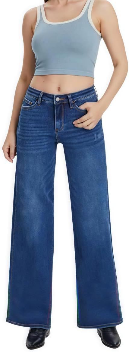 Ladies Wide High-Waist Flared Jeans made of Stretch Denim Mune Fashion