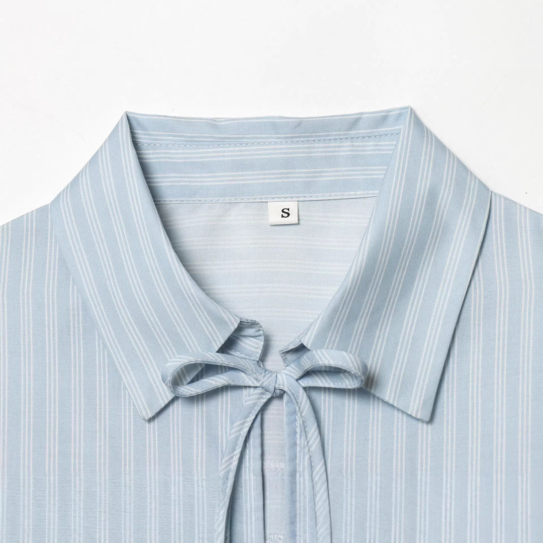 Ladies' shirt blouse with multiple bow details and boxy cropped silhouette Mune Fashion