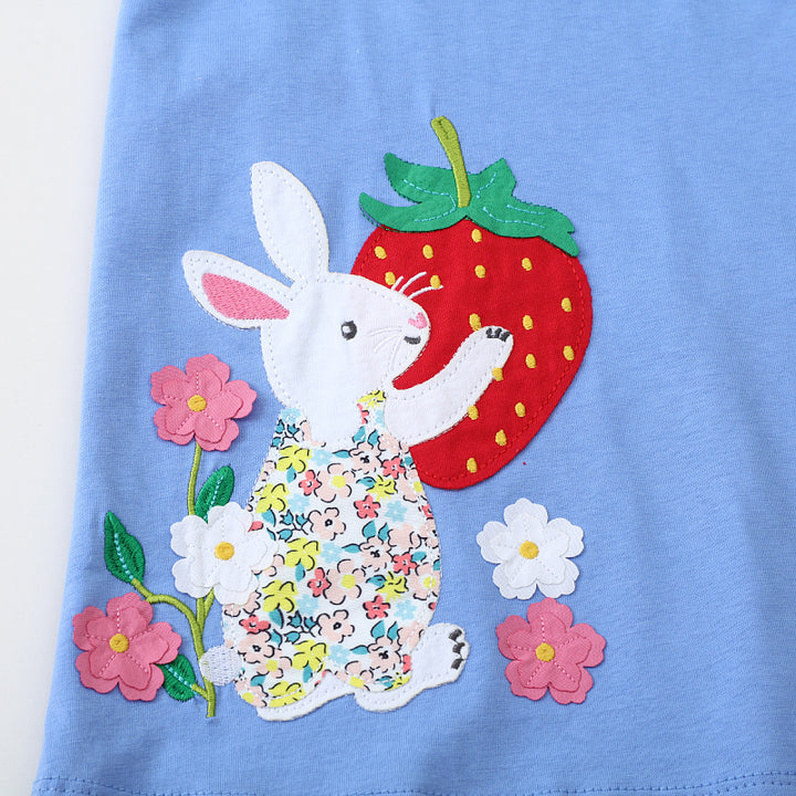 Girls leisure dress with cute rabbit and strawberry motif Mune Fashion