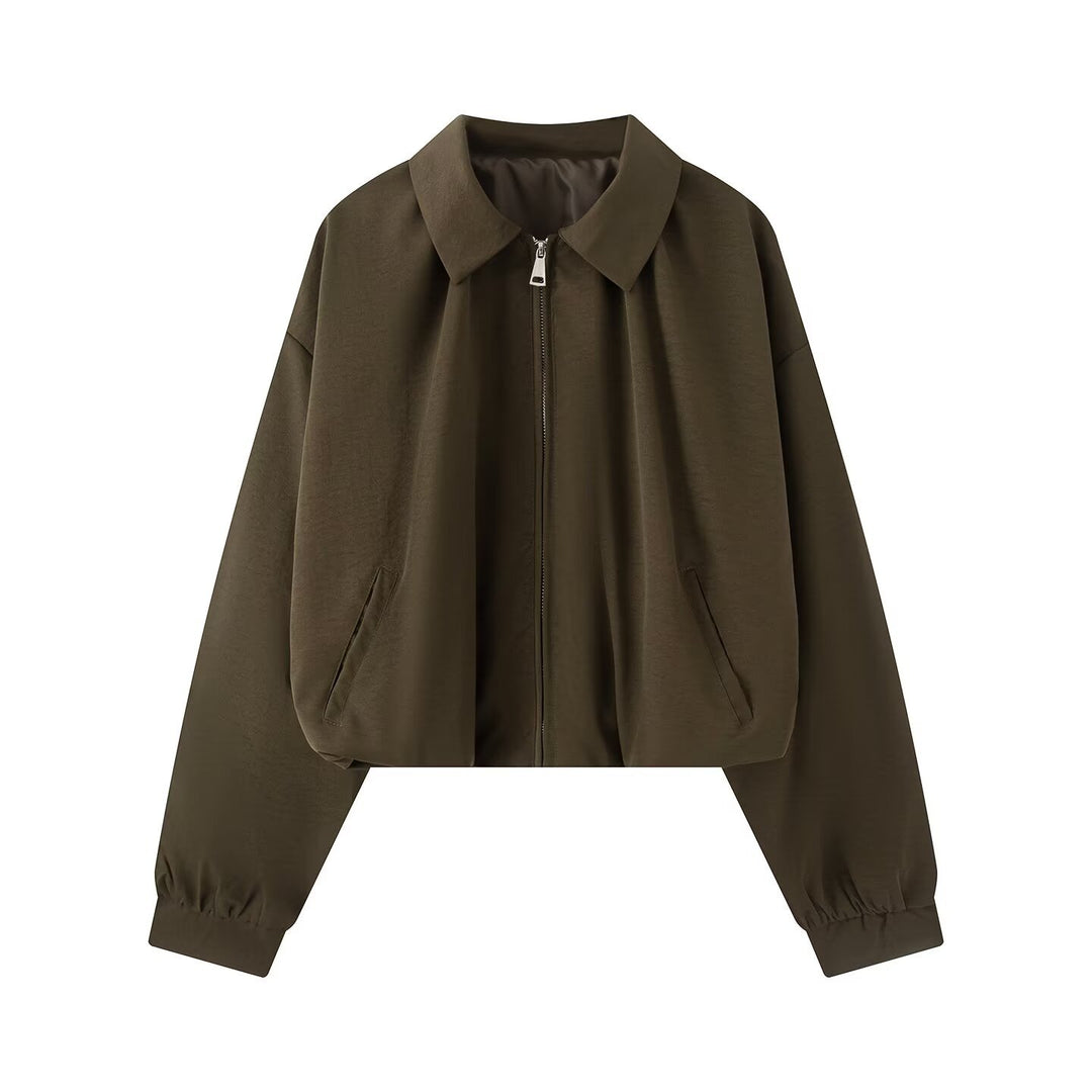 Women's short jacket in cropped bomber style with Kent collar, softshell look and elastic cuffs Mune Fashion
