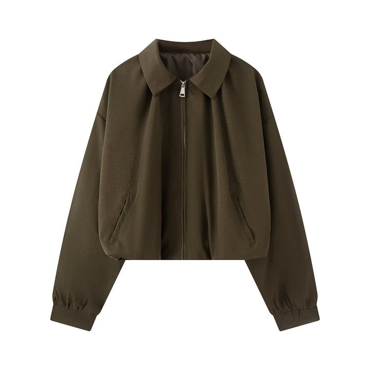 Women's short jacket in cropped bomber style with Kent collar, softshell look and elastic cuffs Mune Fashion