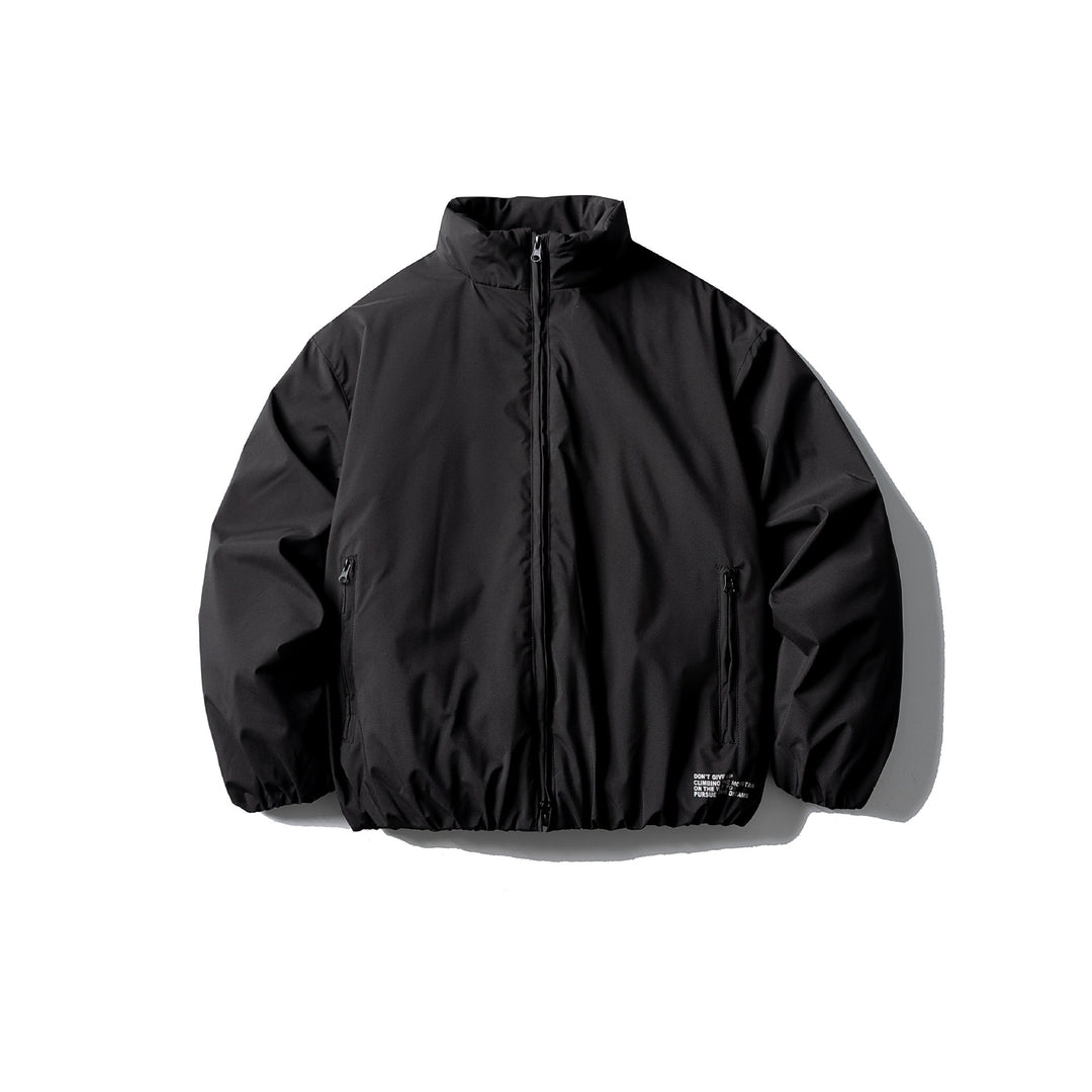 Unisex Short Boxy Thermal Blouson with High Standing Collar, Elastic Hem and Concealed Zipper Mune Fashion