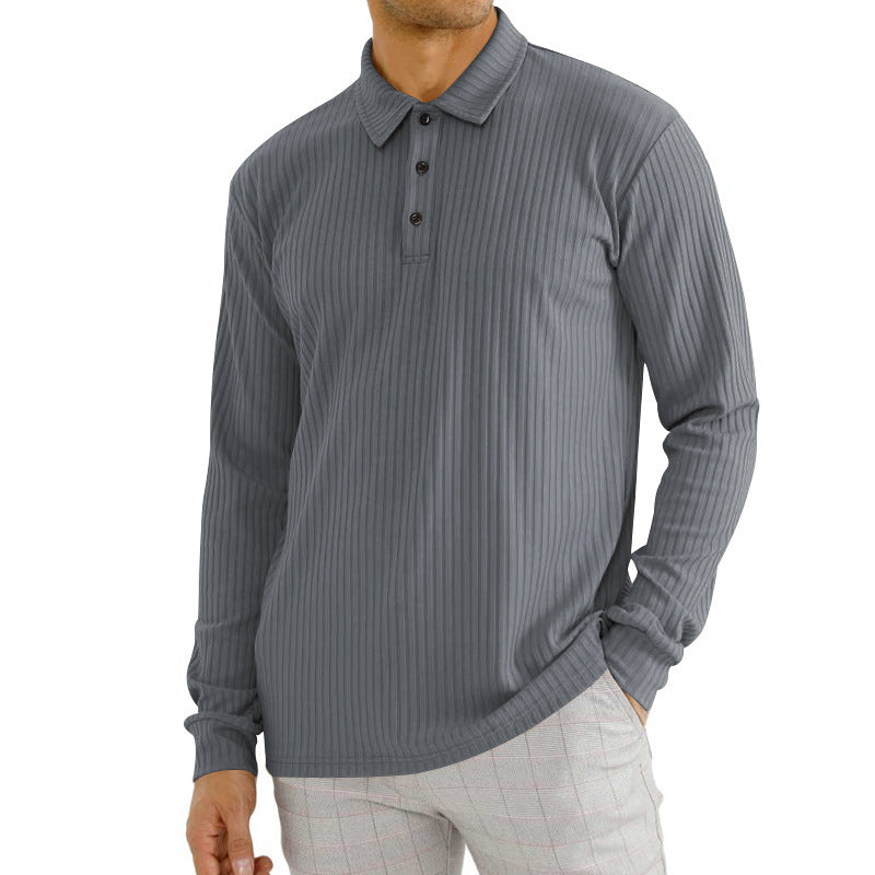 Men's nano ribbed long sleeve polo shirt with fine ribbed texture, classic collar, and elastic hem Mune Fashion