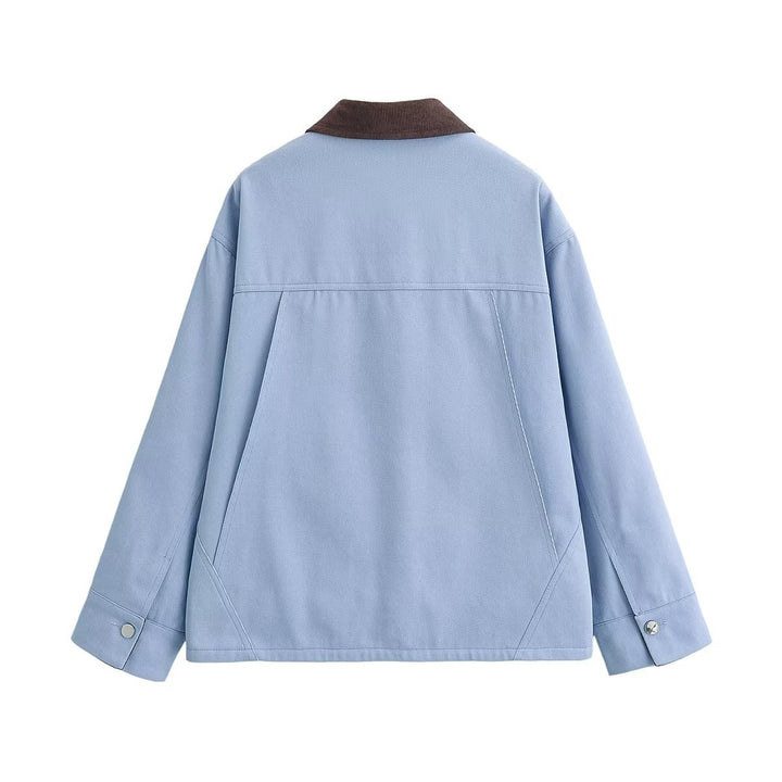 Women's Boxy Work Jacket with Cord Collar and Four Patch Pockets Mune Fashion