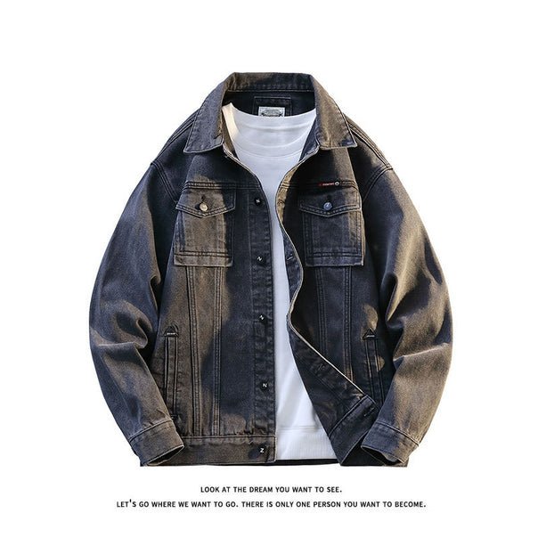 Men's Stone-Washed Oversized Denim Jacket with Chest Flap Pockets and Full Button Placket Mune Fashion