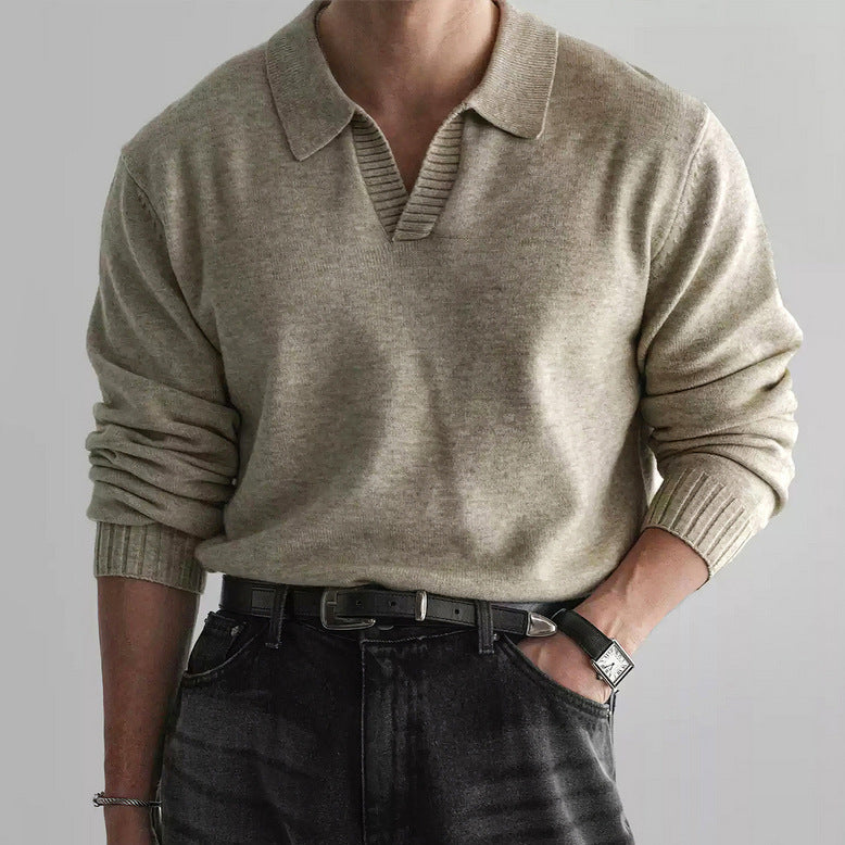 Men's Classic Chunky Knit Sweater with Polo Collar Mune Fashion