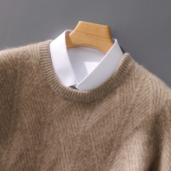 Men's structured crew neck pullover made of soft wool blend with chevron knit Mune Fashion