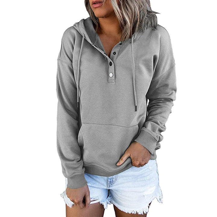 Women's hoodie with Henley button placket, kangaroo pocket, and loose fit Mune Fashion