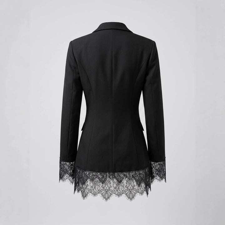 Women's Tailored Blazer with Lace Trim at Hem and Cuffs Mune Fashion