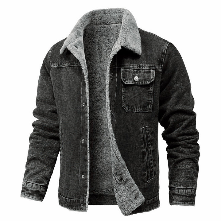 Men's washed denim worker jacket with teddy lining and inset side pockets Mune Fashion