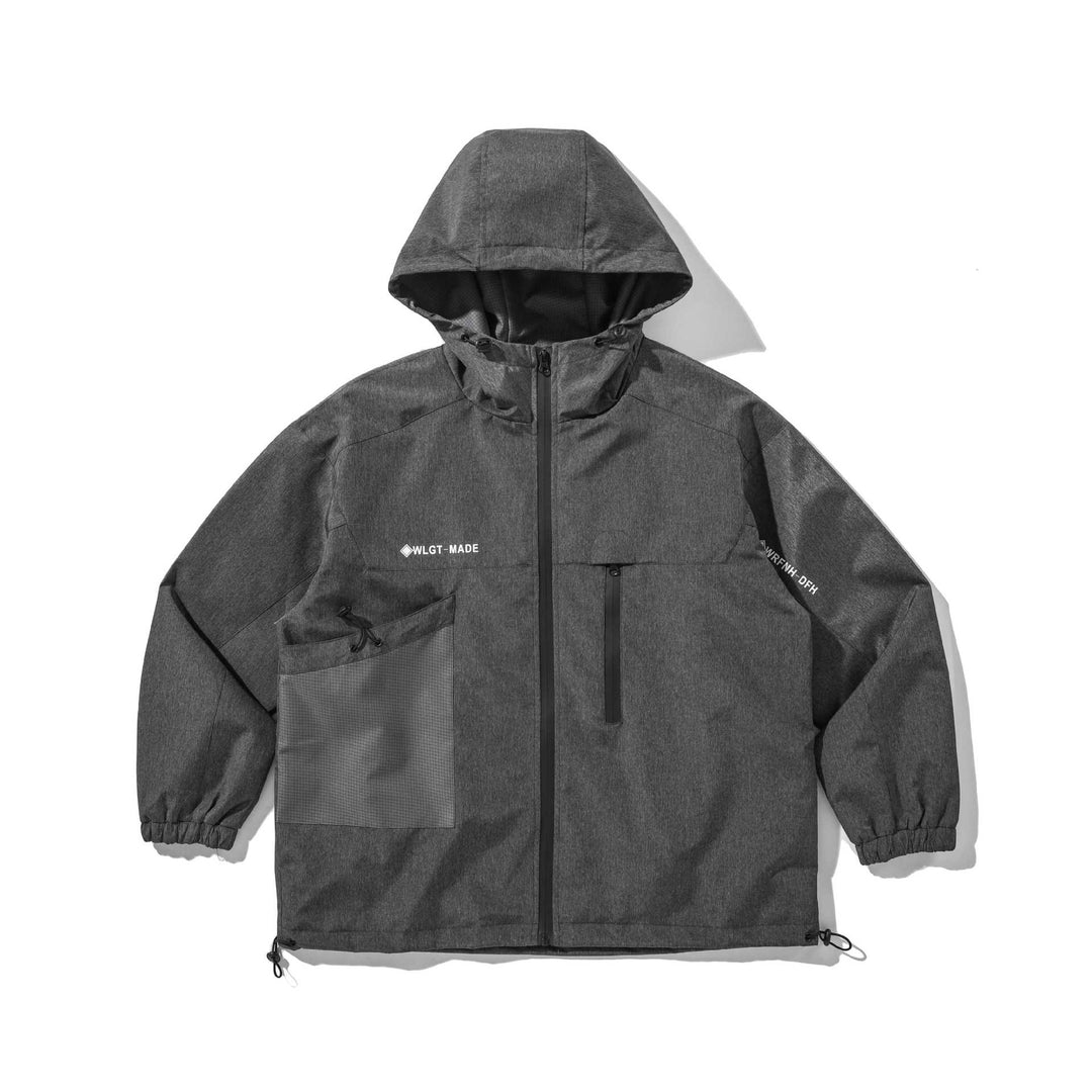 Unisex Technical Shell Jacket with Hood, Utility Pockets and Drawstring Mune Fashion