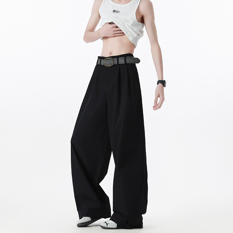 Women's Wide High-Waist Cargo Pants with Pleats, Adjustable Hem & Utility Belt Mune Fashion