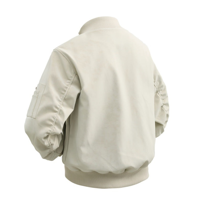 Men's faux suede bomber jacket with two-way zipper, sleeve pocket and elastic ribbed cuffs Mune Fashion