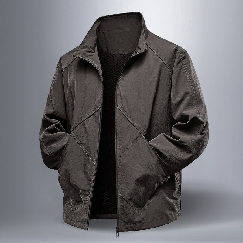 Men's Lightweight Technical Zip Jacket with Stand-Up Collar, Raglan Sleeves & Utility Inserts Mune Fashion