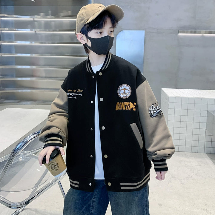 Boys Varsity Jacket with Embroidered Appliqués Mune Fashion