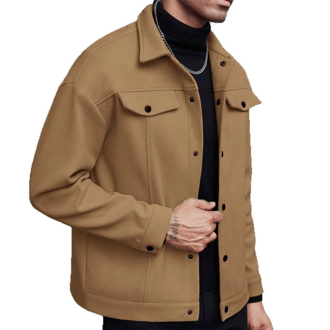 Men's Overshirt Jacket in Trucker Style with Wool Blend Look and Snap Buttons Mune Fashion