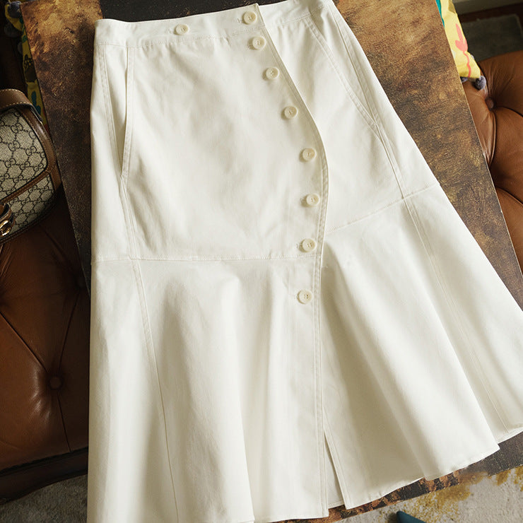Women's Fashionable Midi Skirt with Button Placket and Swing Hem Mune Fashion
