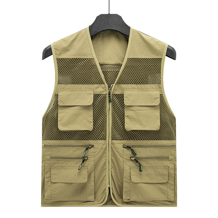 Men's Lightweight Mesh Utility Vest with many zipper and flap pockets for outdoor and photography Mune Fashion