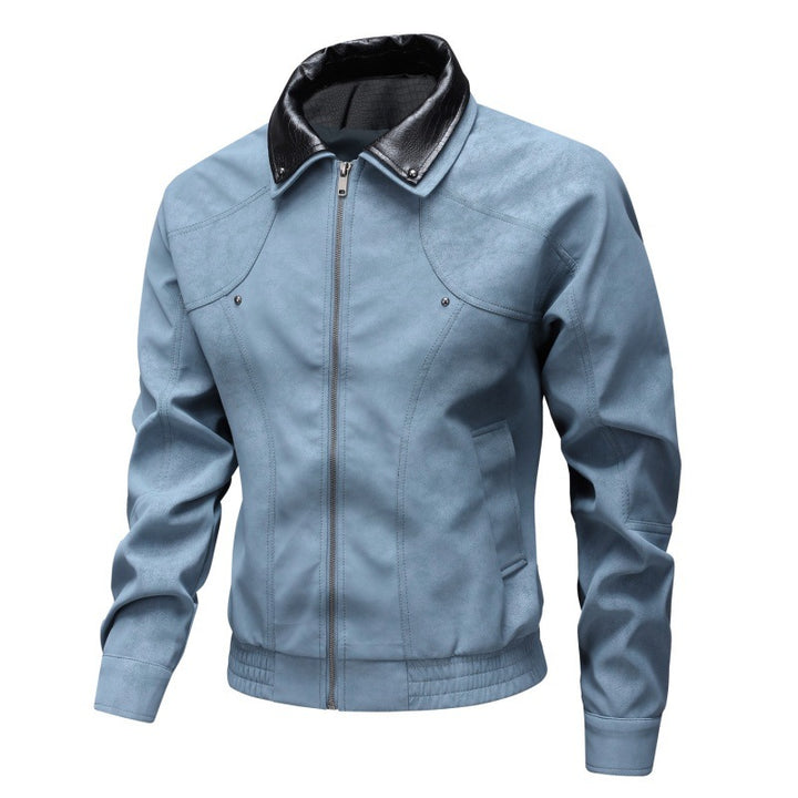 Men's Vintage-inspired Faux Leather Blouson Jacket with Contrast Collar Mune Fashion