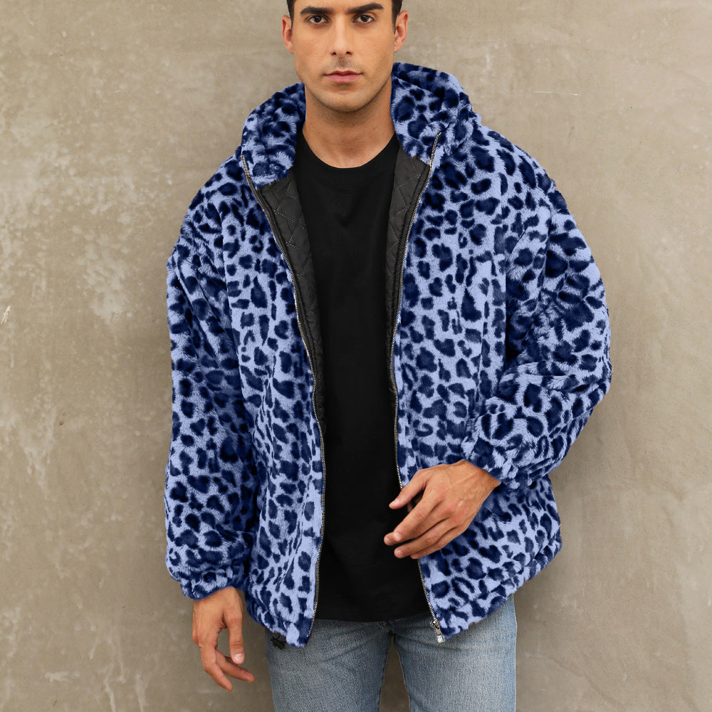 Men's Cozy Fleece Jacket In Leopard Pattern Mune