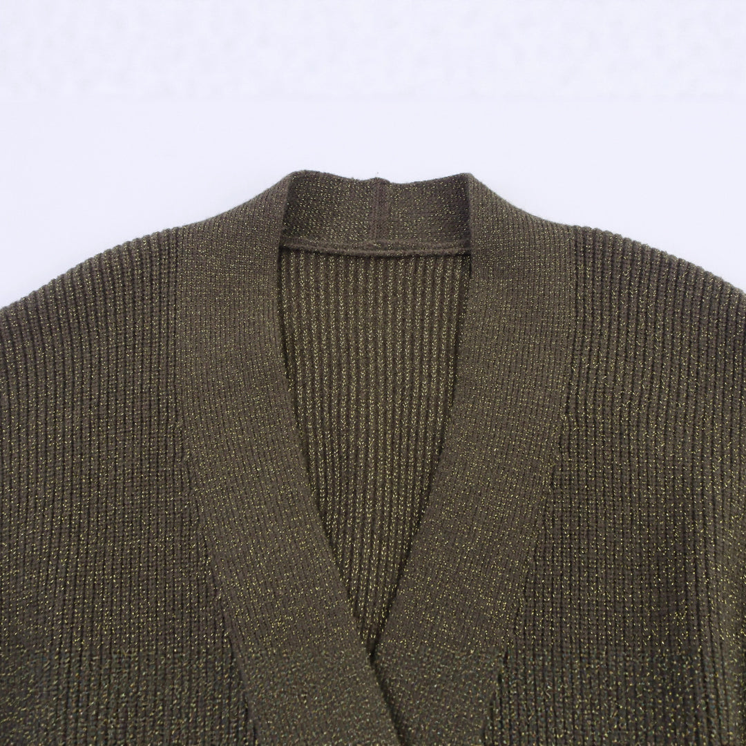 Women's Long Cardigan with Tie Belt, Patch Pockets and Deep V-Neck Mune Fashion