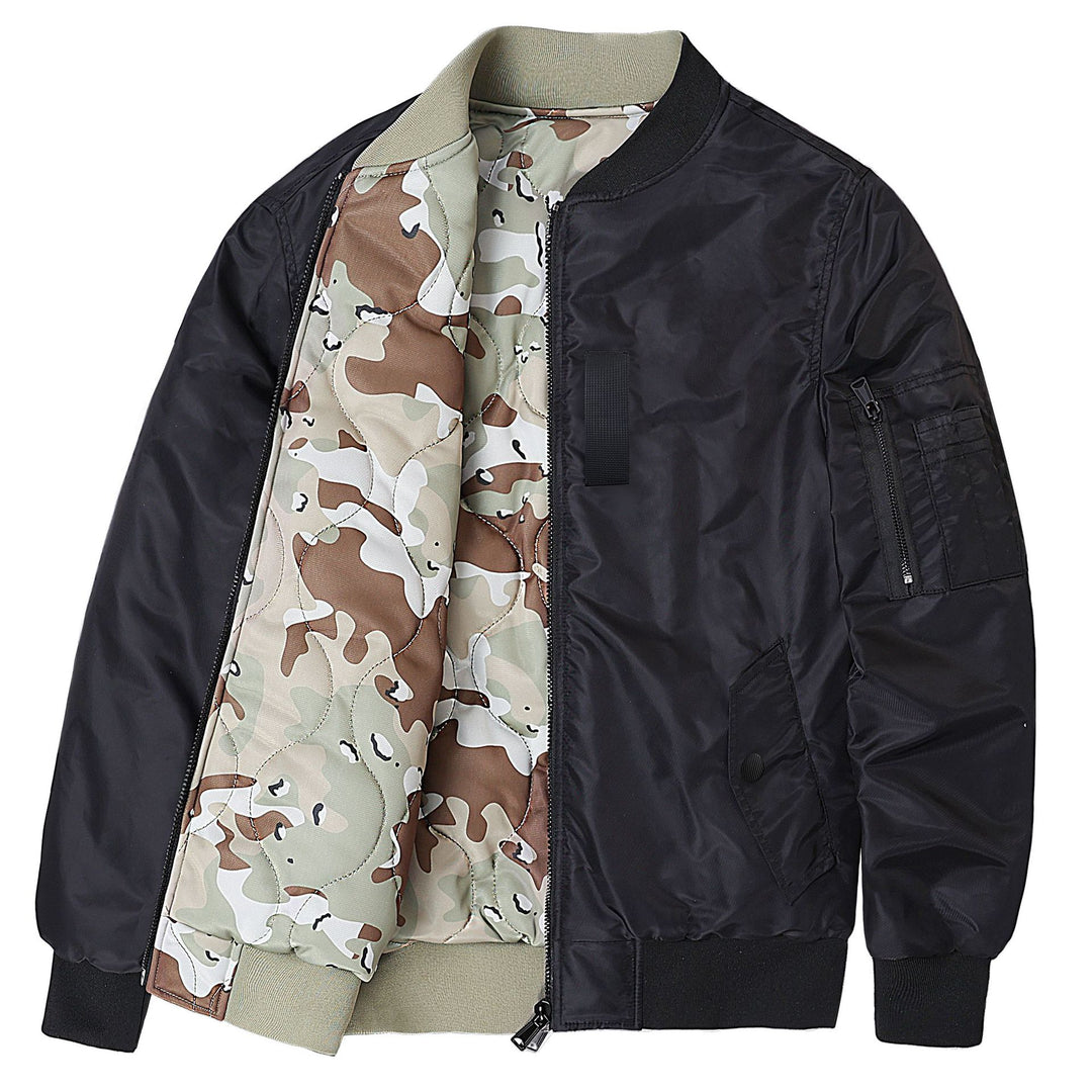 Men's  Reversible Quilted-Lined Bomber Jacket with Sleeve Utility Pocket and Ribbed Trims Mune Fashion