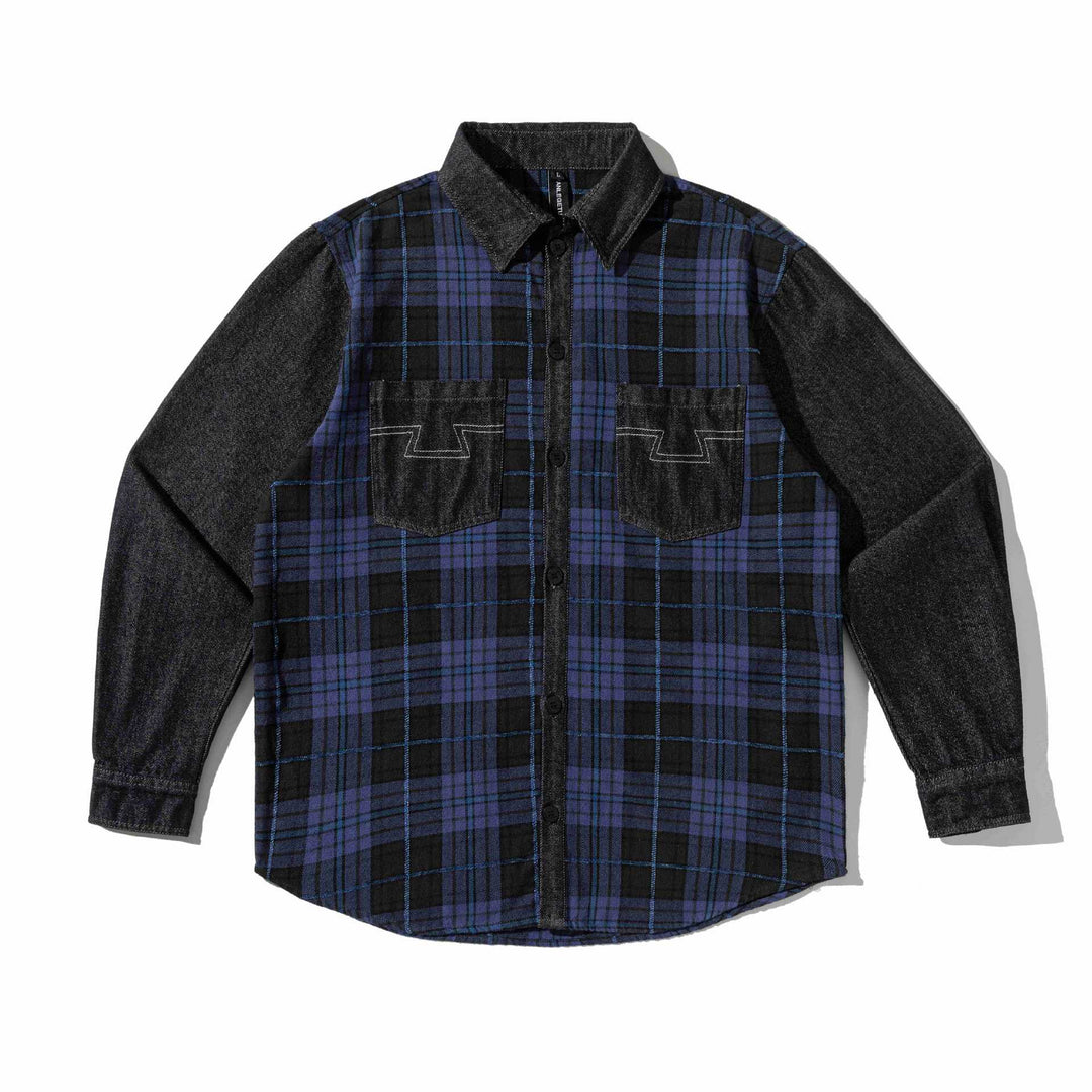 Men's checkered transition shirt with contrast sleeves and patch chest pockets Mune Fashion