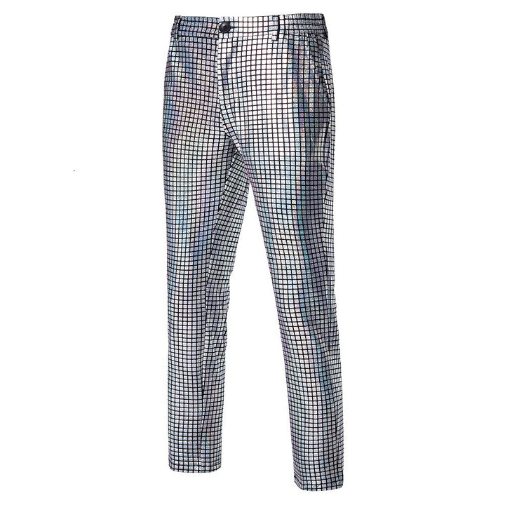 Men's Slim-Fit Suit Trousers with Glossy Sequin Look and Fine Check Pattern Mune Fashion