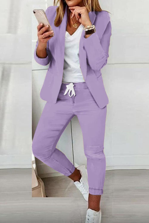 Women's two-piece blazer jogger set with tailored blazer and elastic waistband trousers Mune Fashion