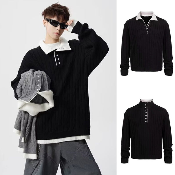 Men's coarse knit pullover with polo collar Mune Fashion