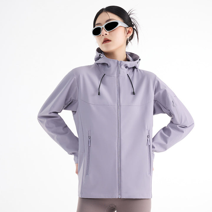 Women's Breathable Softshell Rain Jacket with Hood, Windproof and Minimalist Tech Look Mune Fashion