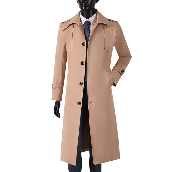 Men's Long Cut Trench Coat with Classic Lapels and Water-Repellent Finish Mune Fashion