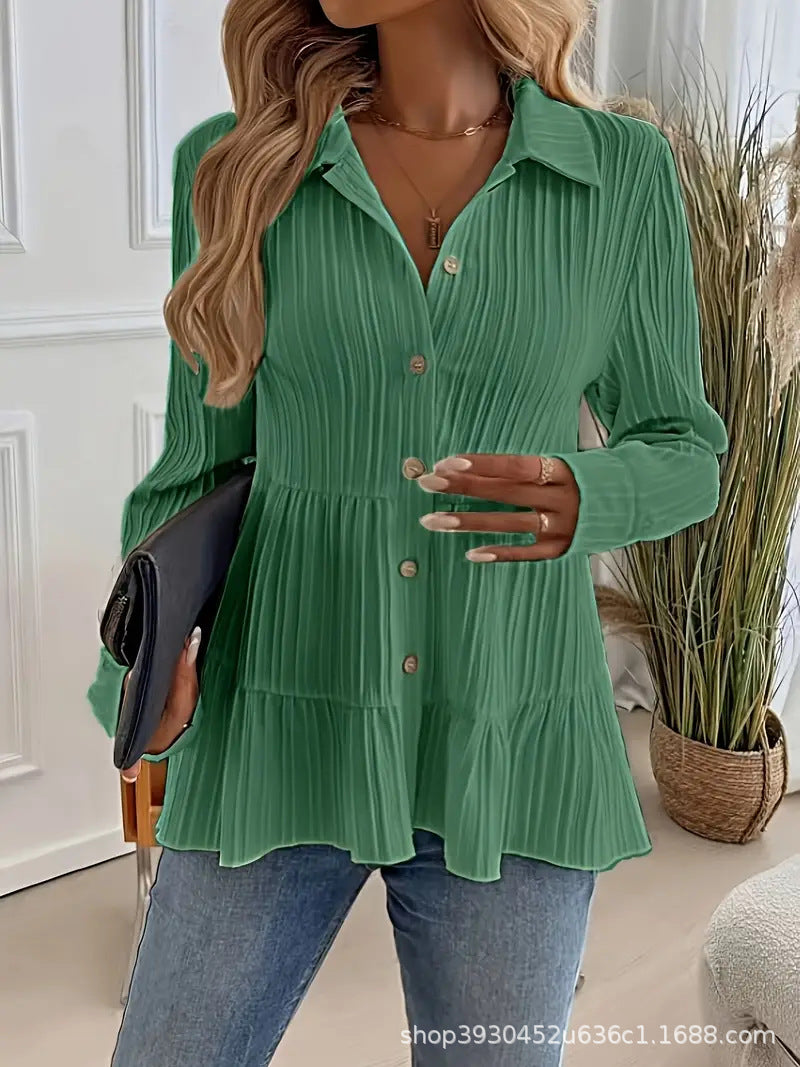 Women's Layered Shirt Blouse Tunic with Collar and Button Placket Mune Fashion