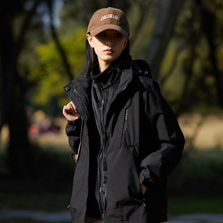 Women two-layer water-repellent outdoor jacket with hood, waist adjustment and contrast piping Mune Fashion
